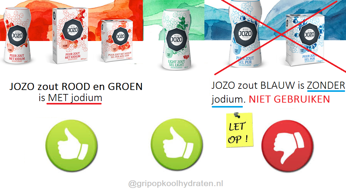 Gebruik JOZO gejodeerd zout = rode en groene verpakking
